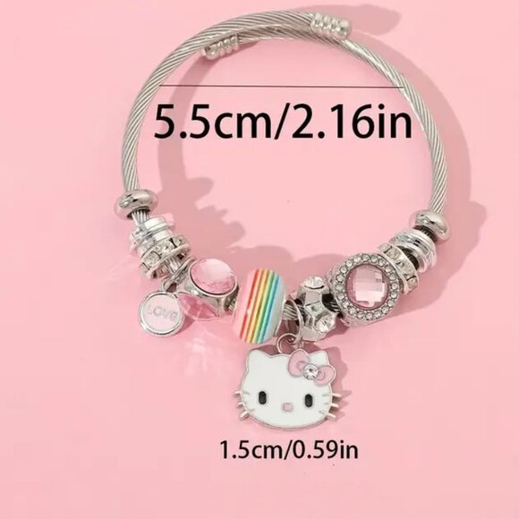 Hello Kitty Charm Bracelet Sanrio Rhinestone Rainbow Emo Beads Rave Trendy Style - Picture 4 of 4